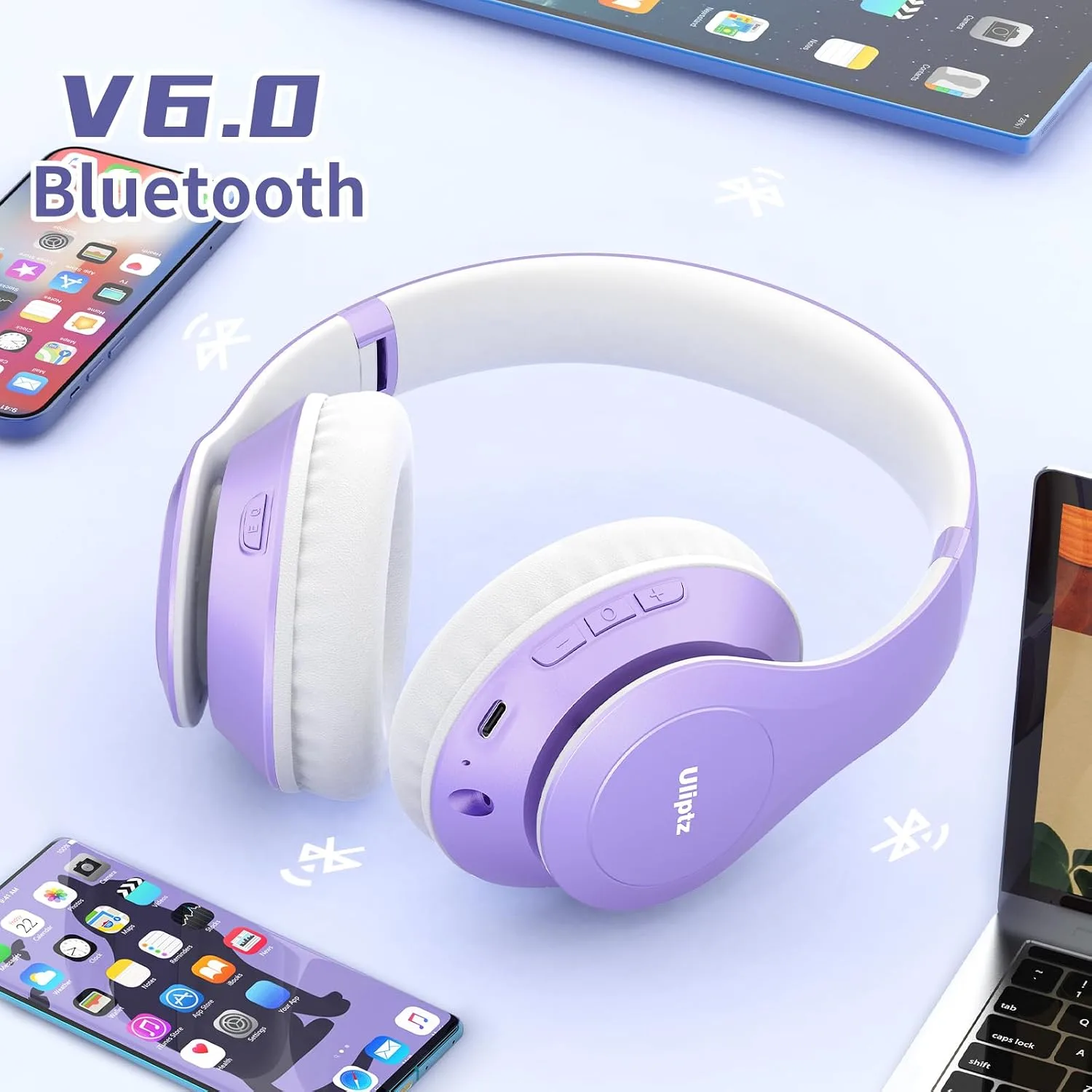 Uliptz Bluetooth Headphones Over Ear, Wireless HiFi Stereo Foldable Headset