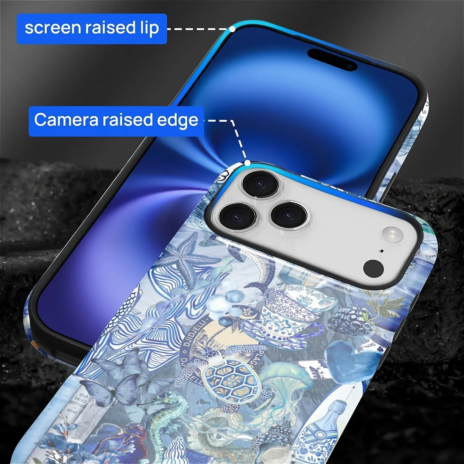 DAIZAG Case for iPhone 17 Pro Max,Mixed 2 Layer Design Shockproof Soft TPU Ddouble Protection Phone Case for iPhone 17 Pro Max-Blue Book Sea Life World