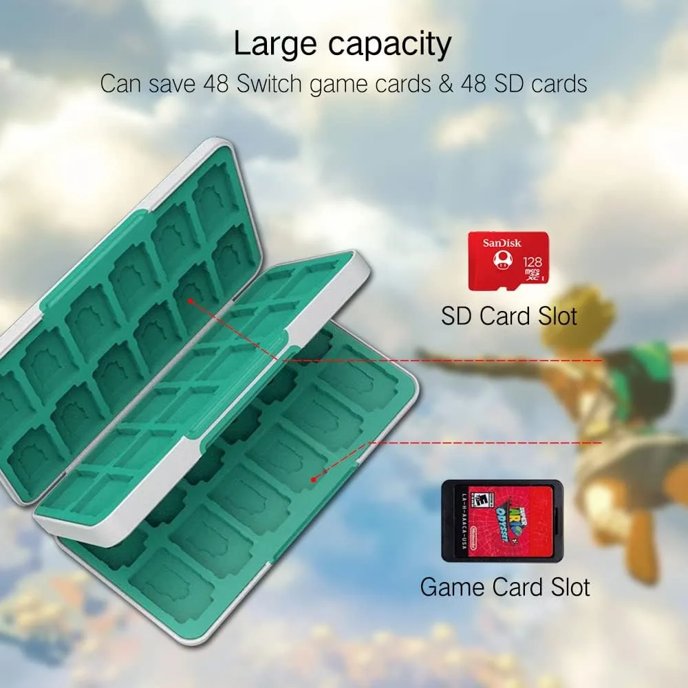 PERFECTSIGHT Switch Game Card Case Compatible with Nintendo Switch Games & Micro SD Cards, Switch 2 Game Holder Cartridge Case with 48 Game Card Slots Storage, White Kingdom