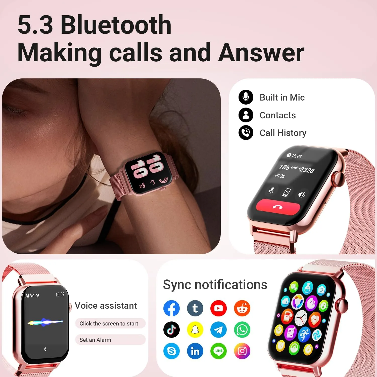 Smart Watch for Women, 1.83''HD with Bluetooth Answer/Make Calls, 3 Bands, Fitness Tracker Heart Rate Sleep Monitor, 120+ Sport Modes, IP68 Waterproof, 7 Day Battery, Smartwatch for Android iPhone