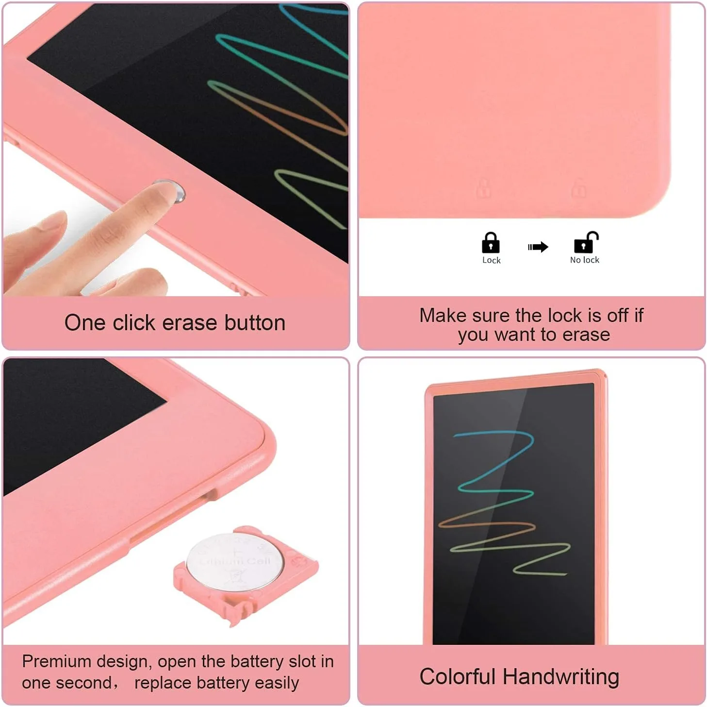 LCD Writing Tablet with Bag for Kids, 10 Colorful Screen Drawing Board Doodle Pad Learning Educational Toy - Gift for 3-6 Years Old Boy Girl (Pink)