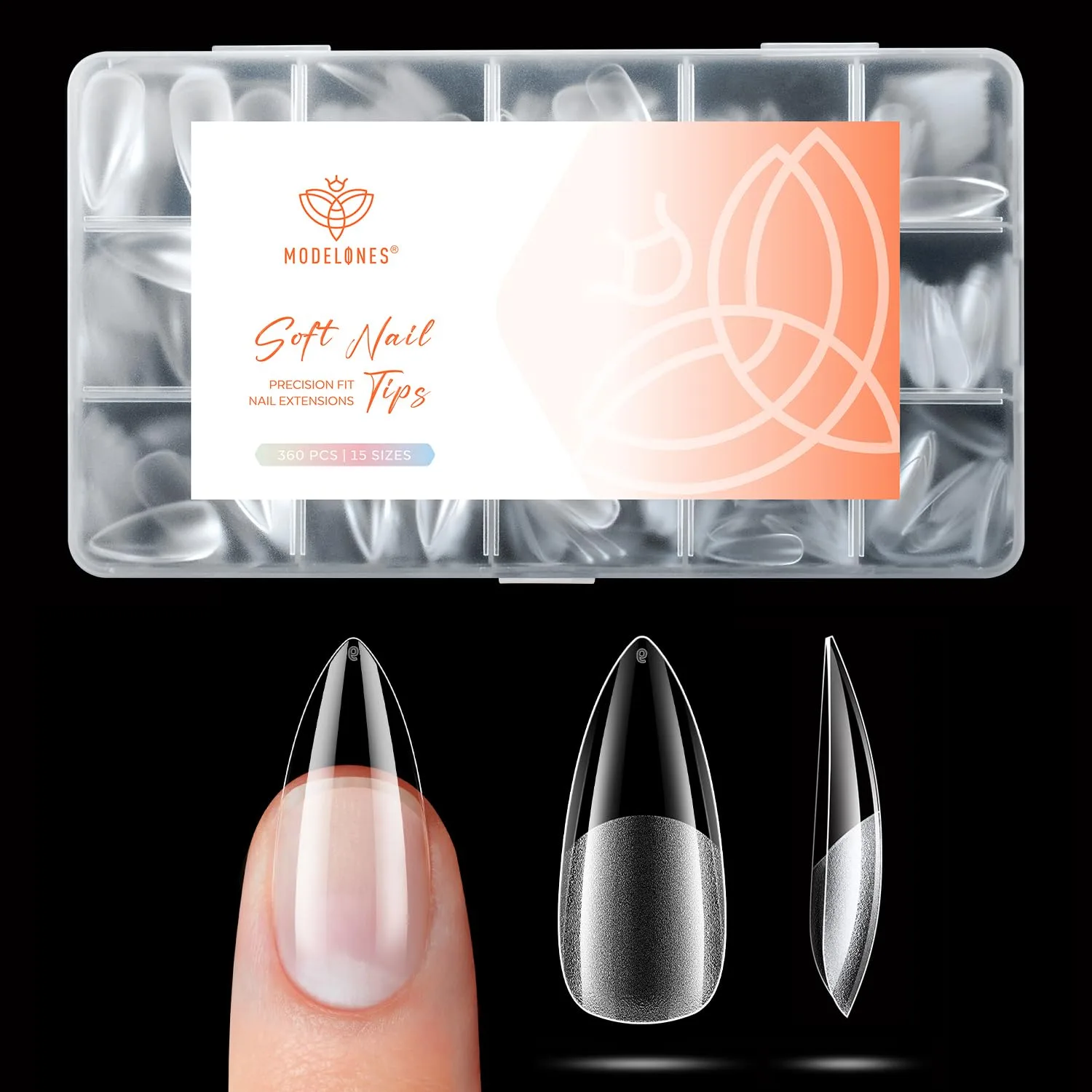 Tips para uñas Modelones Medium Stiletto transparentes 360 unidades
