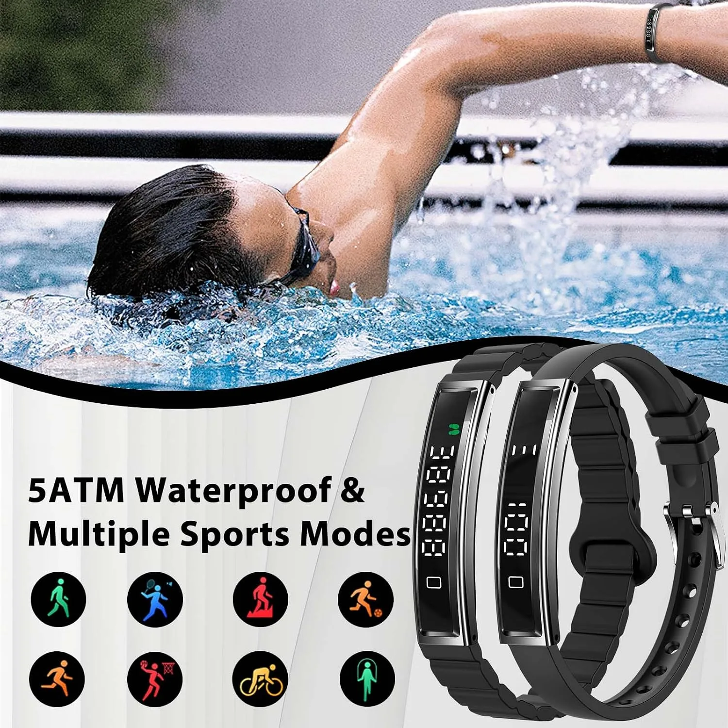 Fitness Health/Calorie Tracker with 2 Bands, Sleep Detection Bracelet