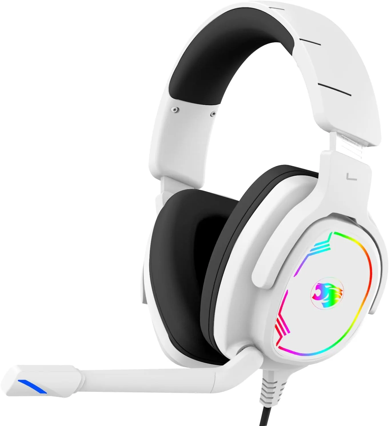 Headset para gaming Jimonyer con micrófono, sonido 7.1, cancelación de ruido, RGB, over ear blanco