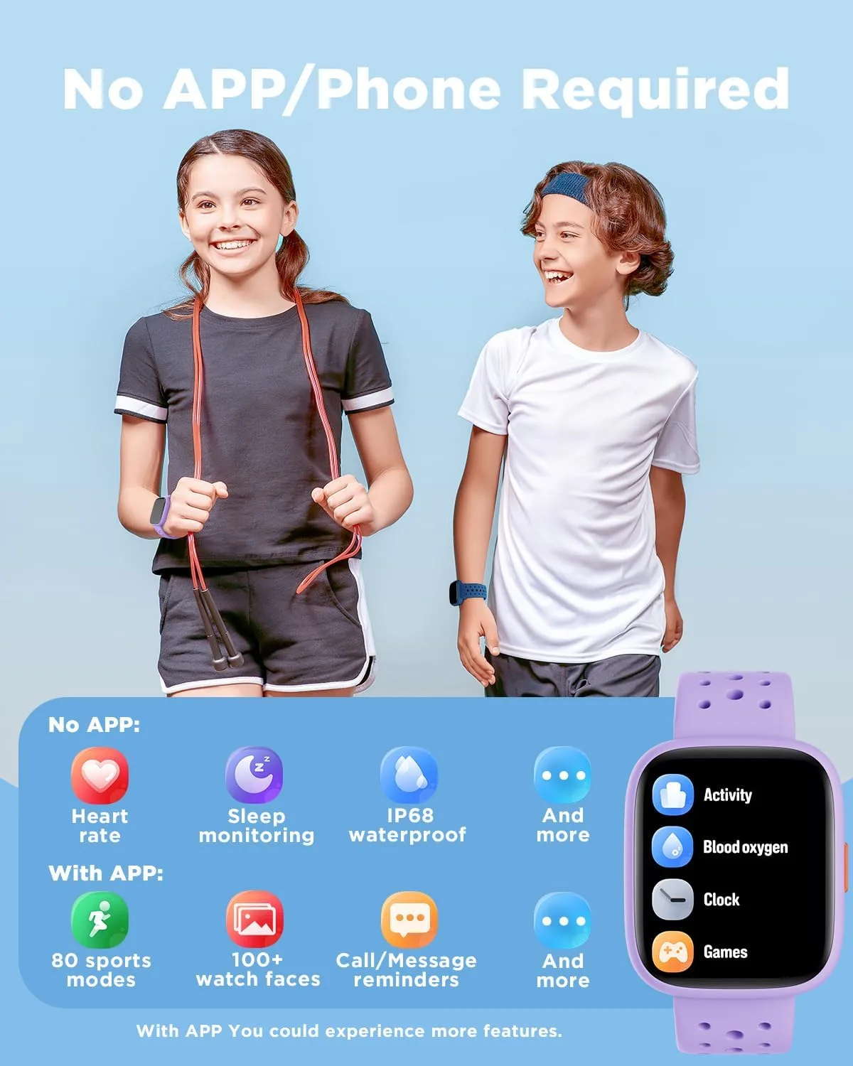 BIGGERFIVE Kids Smart Watch No Phone Needed, 1.8" Fitness Tracker Watch