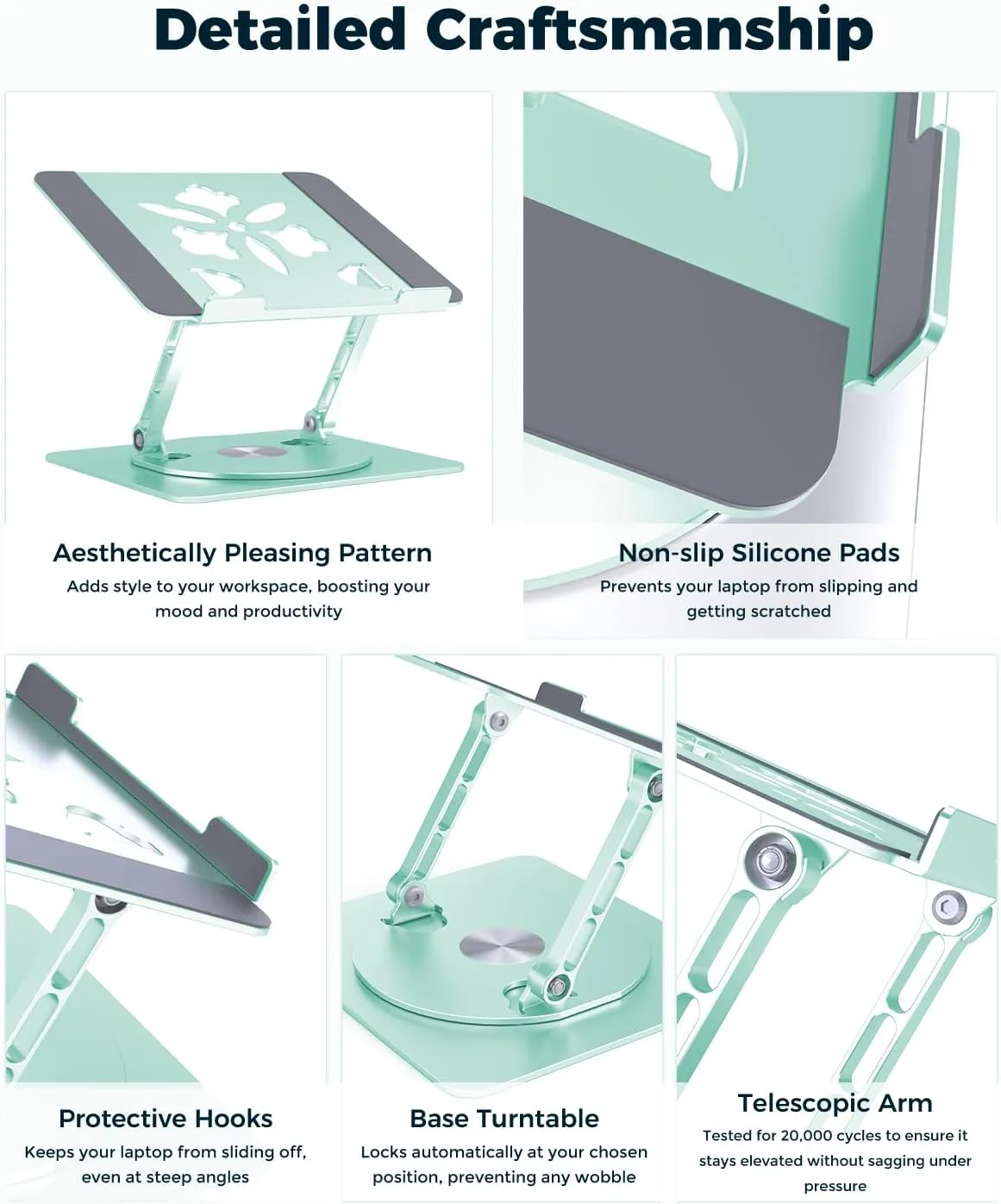 Aoviho 360° Rotating Laptop Stand for Desk | Adjustable, Foldable, Portable Aluminum Ergonomic Riser | Compatible with MacBook, Dell, HP & All Laptops 10-16 inch | Mint Green