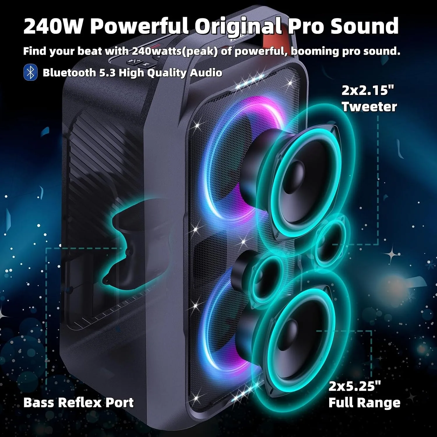Foxdawn Party Bluetooth Speaker: 240W Peak Loud Sound with Deep Bass