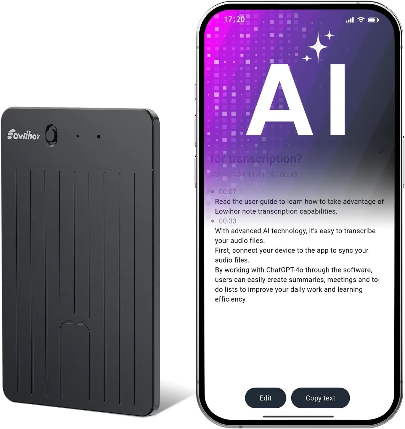 AI Voice Recorder, Transcribe & Summary Voice Recorder with Playback, Digital Voice Recorder Supporting Real-Time Translation in 59 Languages, Audio Recorder for Lectures, Meetings, 64GB Memory