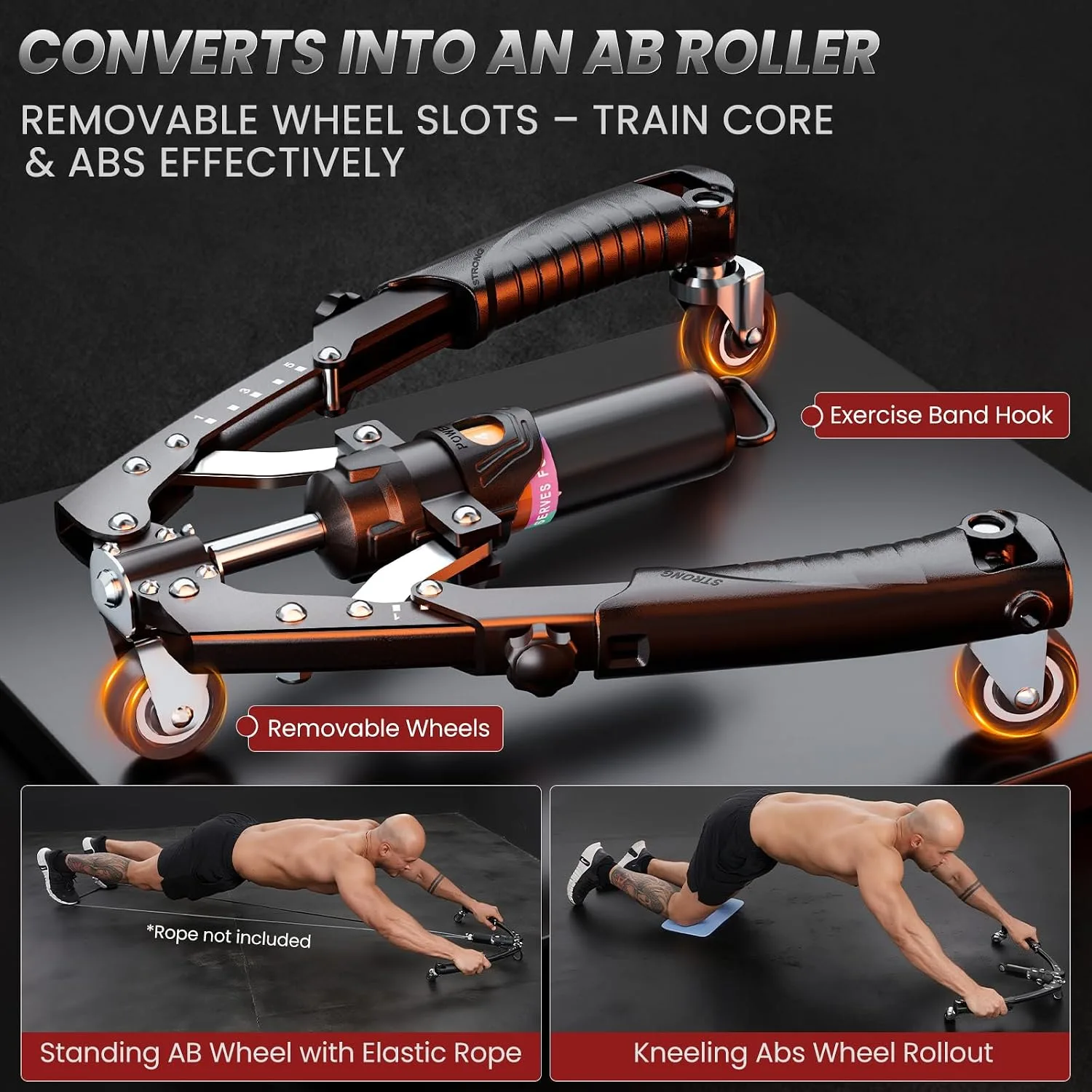 Twister Arm Trainer, 3 in 1 Hydraulic Power Chest Workout Equipment with Ab Roller Wheels and Hooks, Adjustable 22-440lbs Arm Trainer for Men Women, Home Gym Equipment for Full Body Strength Training
