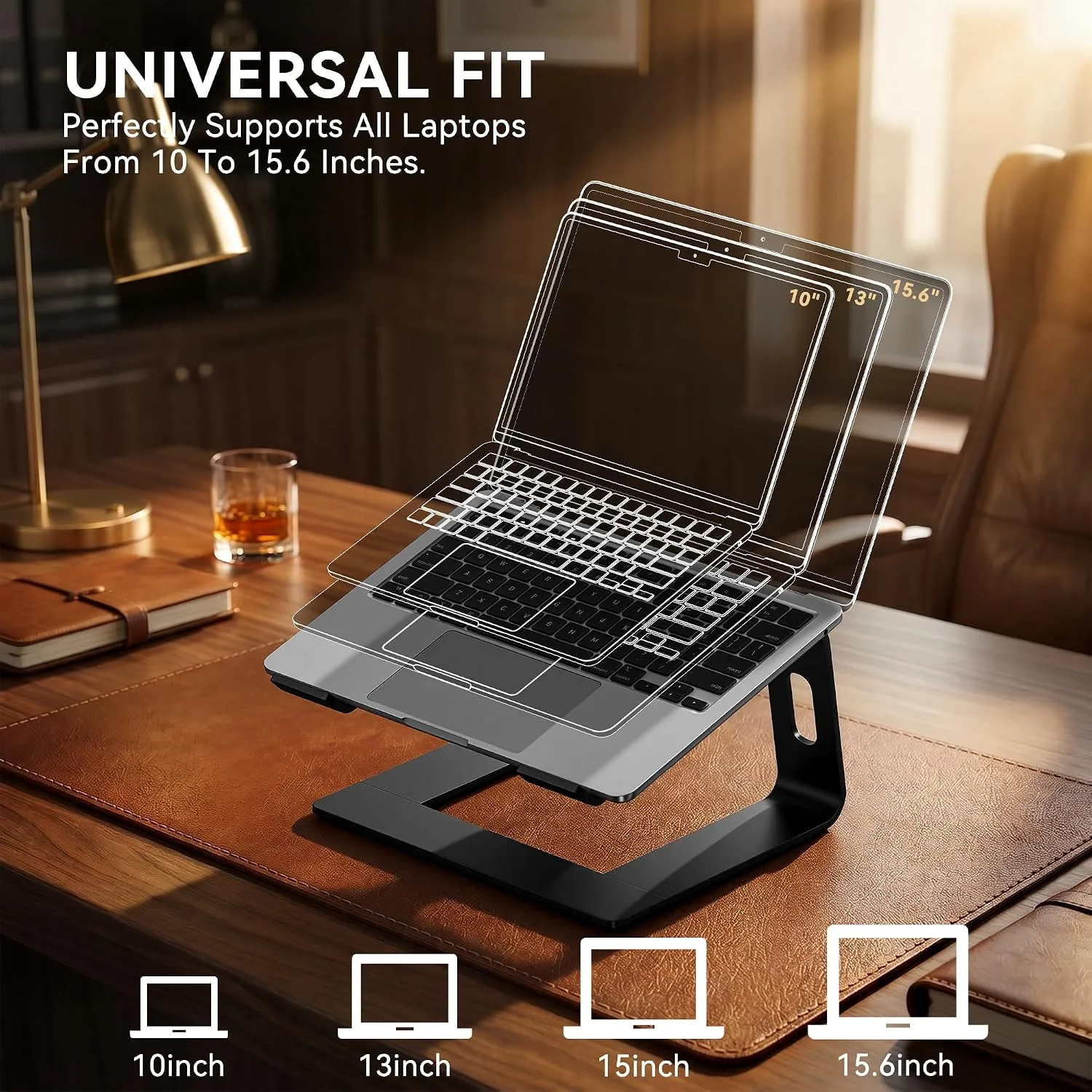 SOUNDANCE Laptop Stand, Aluminum Ergonomic Desk Riser, 10-15.6",Black