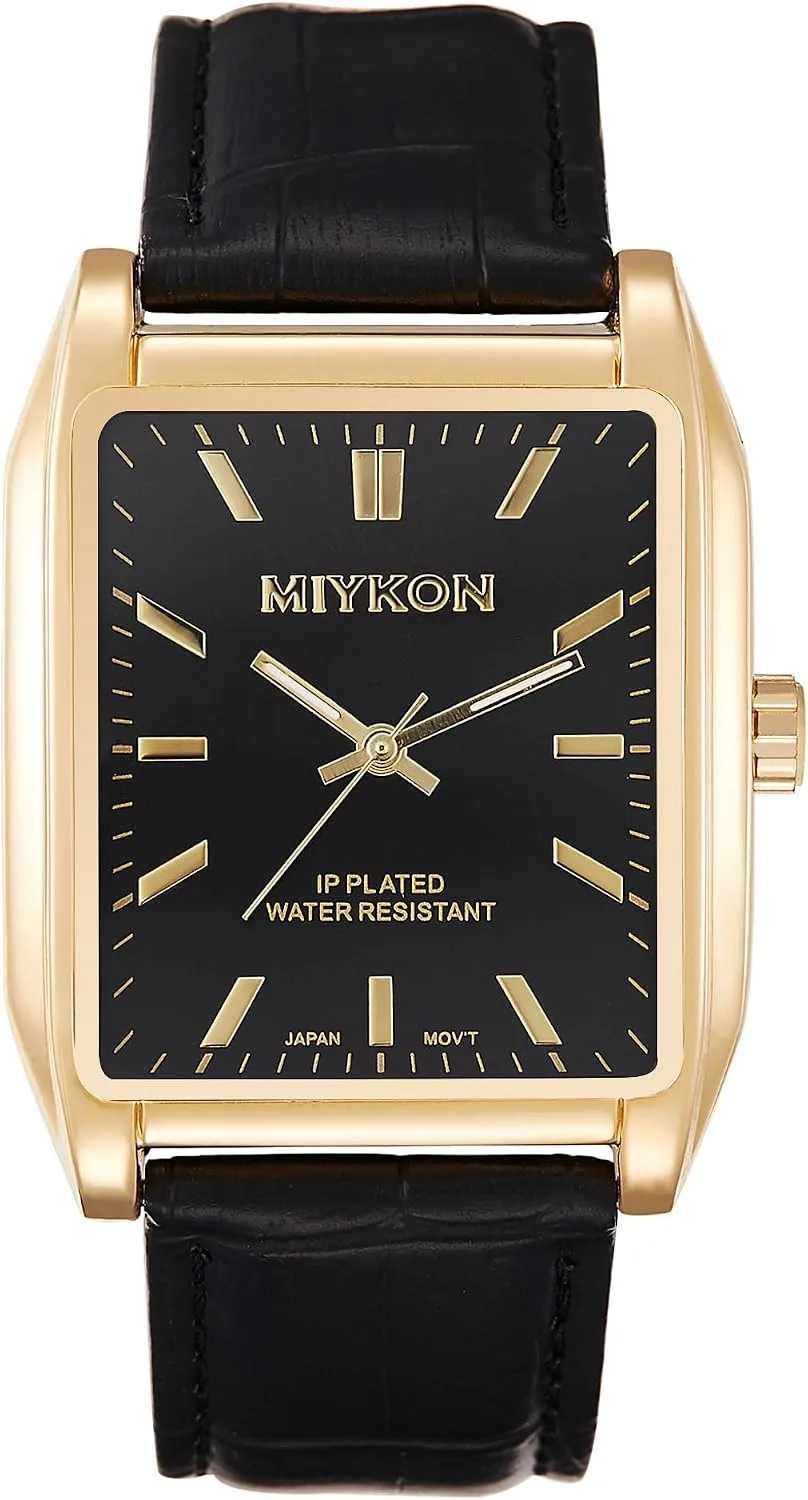 Miykon Men Vintage Tank Dress Watch, Genuine Leather Strap, Water Resistant