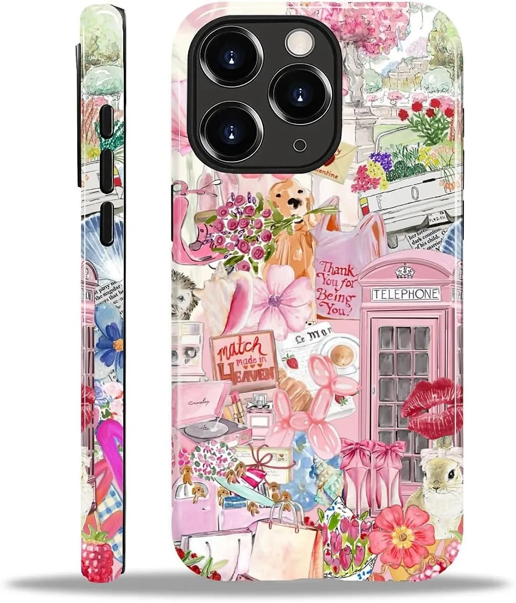 DAIZAG Case for iPhone 11 Pro Max,Mixed 2 Layer Design Shockproof Soft TPU Ddouble Protection Phone Case for iPhone 11 Pro Max-Cute Pink Animal Garden Collage