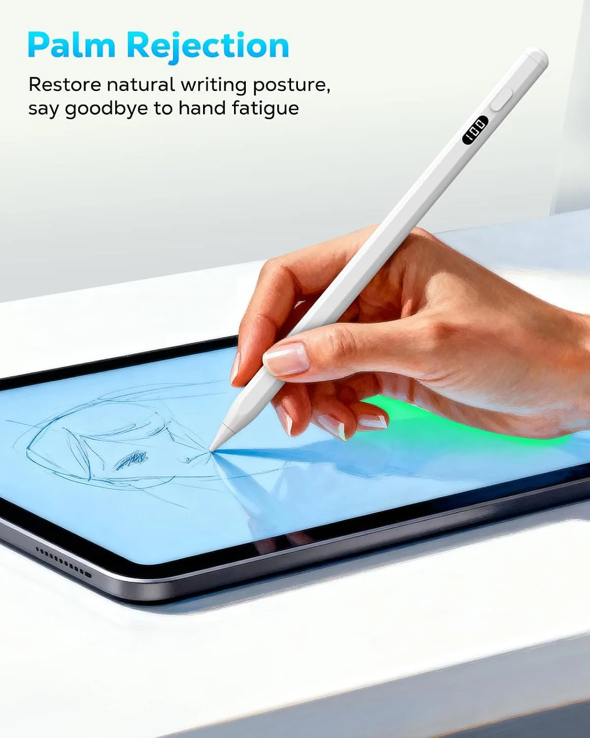MoKo Stylus Pen for iPad 2018-2026, USB-C Charge Pencil with LED Display