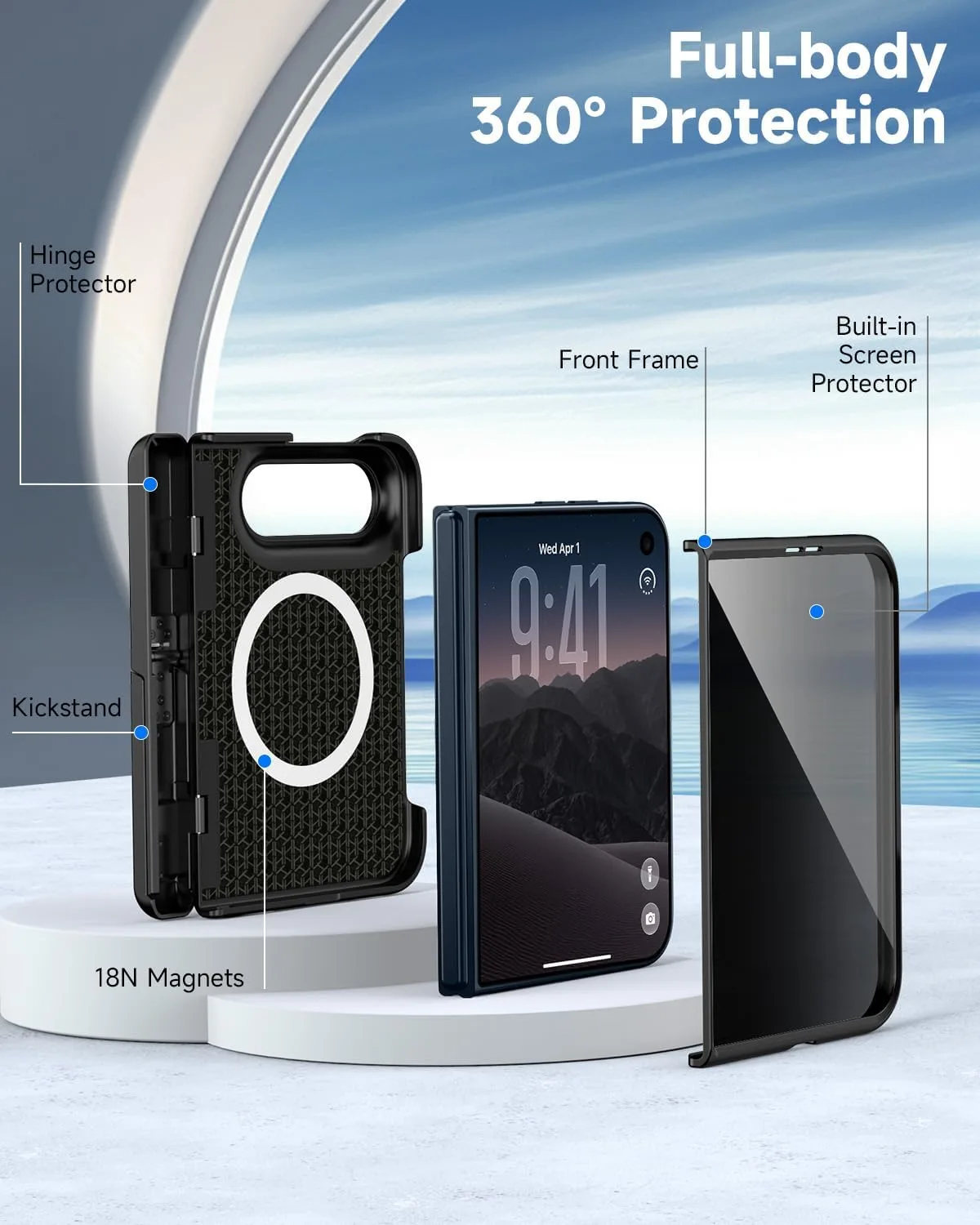 seacosmo for iPhone Duo Case Stand with Privacy Screen Protector Black