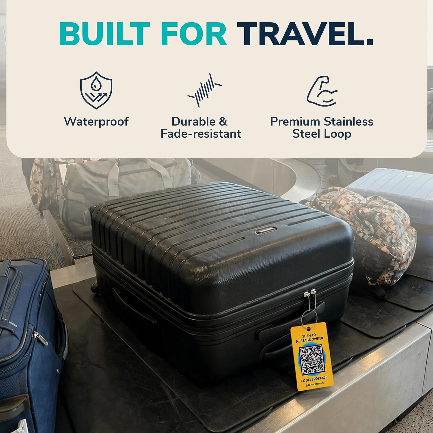Smart Luggage Tag -Privacy QR Code Tags for Travel Suitcases, 2 Pack Yellow