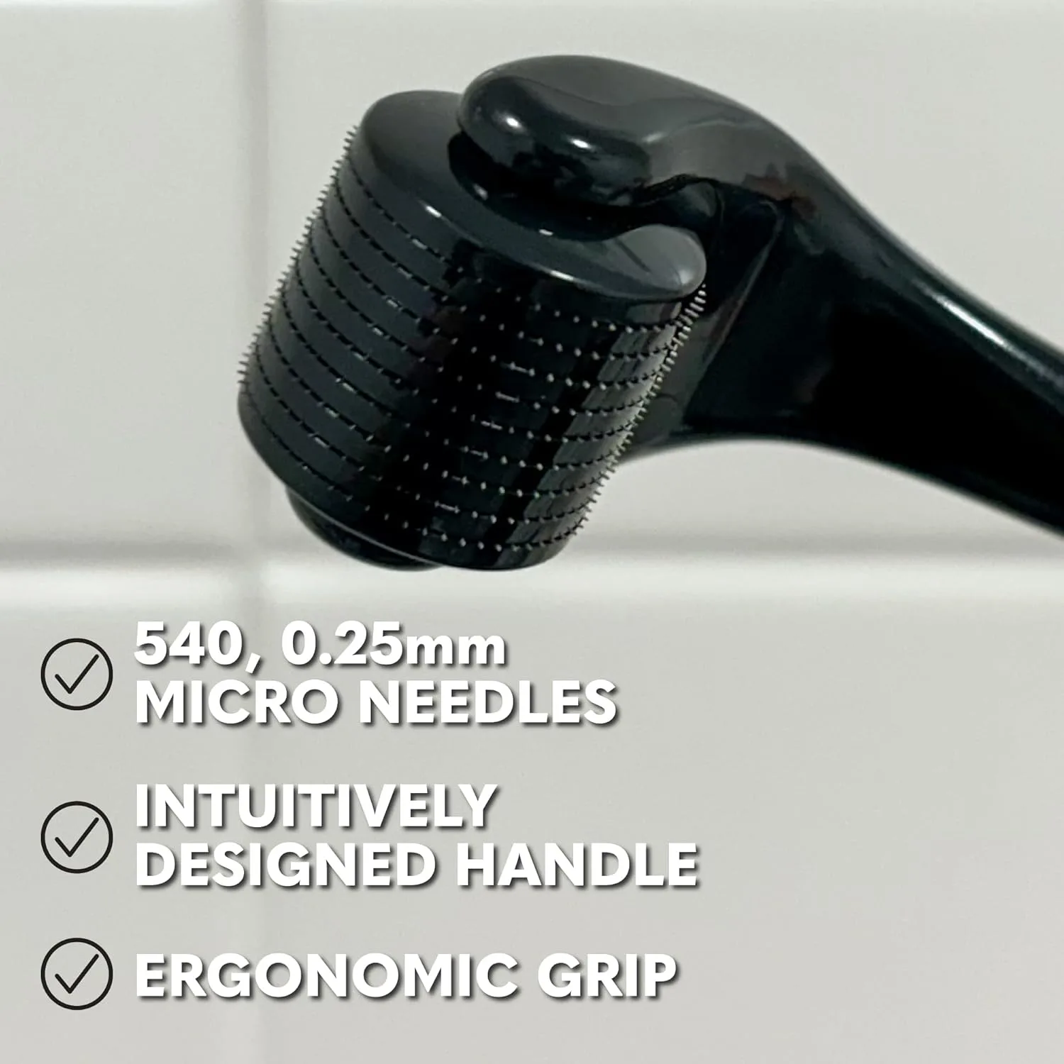 The Beard Club Derma Roller for Face, Body and Scalp - Microneedling for Men and Women with 540 Titanium Microneedles - Beard Roller & Micro Needling Scalp Hair - Black