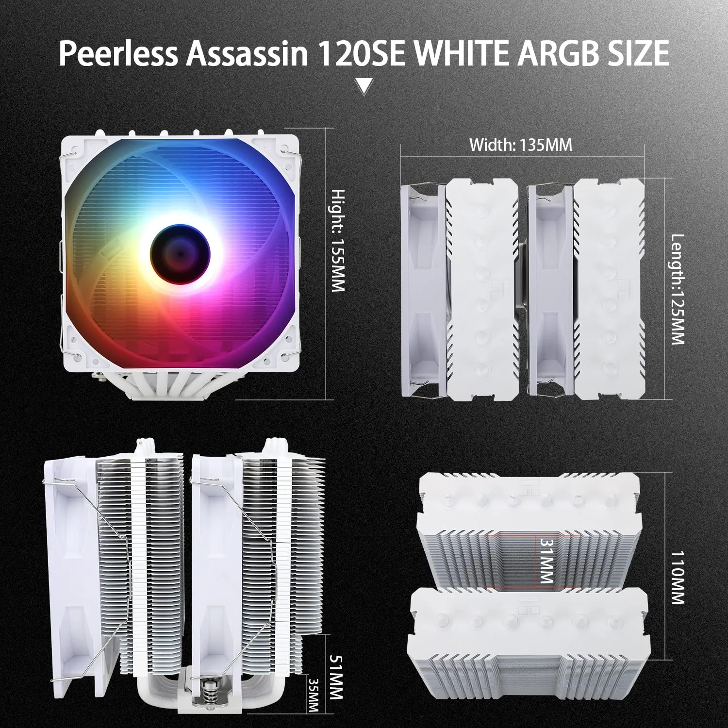 Thermalright Peerless Assassin 120 SE ARGB White CPU Air Cooler,6 Heat Pipes Cpu cooler,Dual 120mm TL-C12CW-S PWM Fan,Aluminium Heatsink Cover,AGHP Technology,for AMD AM4/AM5 Intel 1700/115X/1200/1851