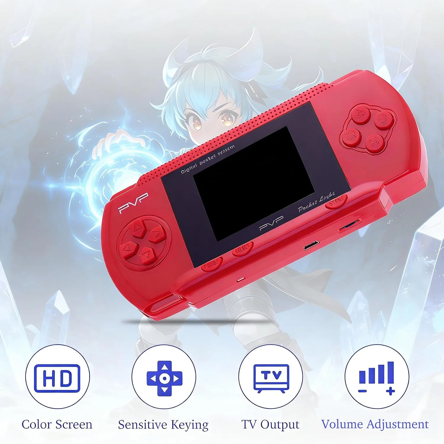 Red Handheld Game Console, 74 Built-in 8-Bit Games