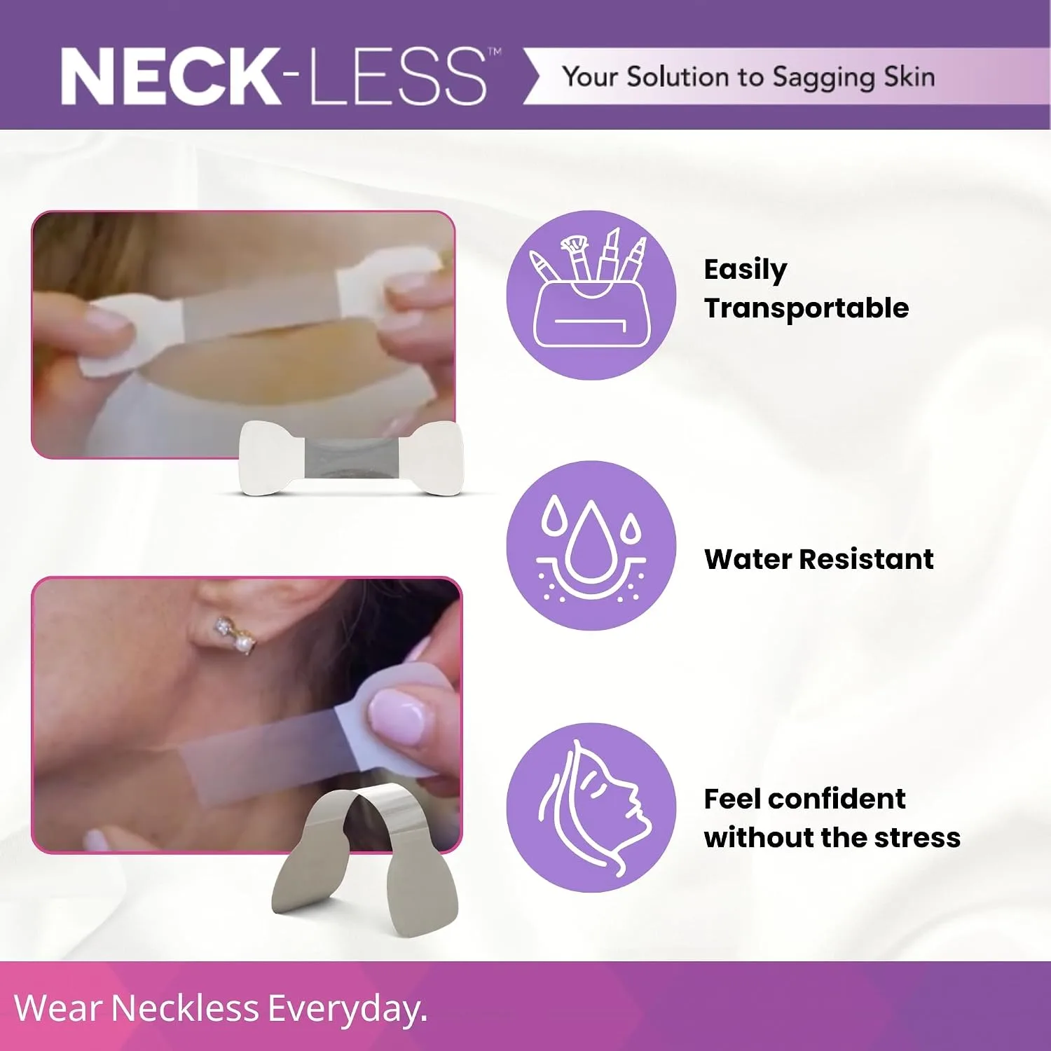 NECK-LESS Professional Face Tape - Patented Face Lift System, Invisible Enhancement Strips for Jawline & Neck (10 Strips)