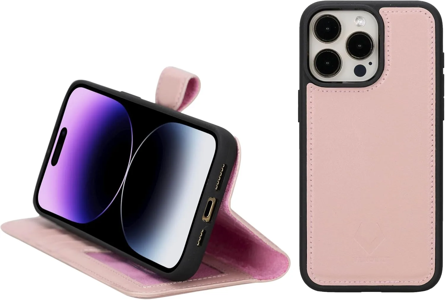 VENOULT Wallet Case for iPhone, Full Grain Genuine Turkish Leather, Magnetic Detachable, RFID 4 Card Slots, Business Style, Compatible with MagSafe (Sweet Pink, iPhone 16 Pro)