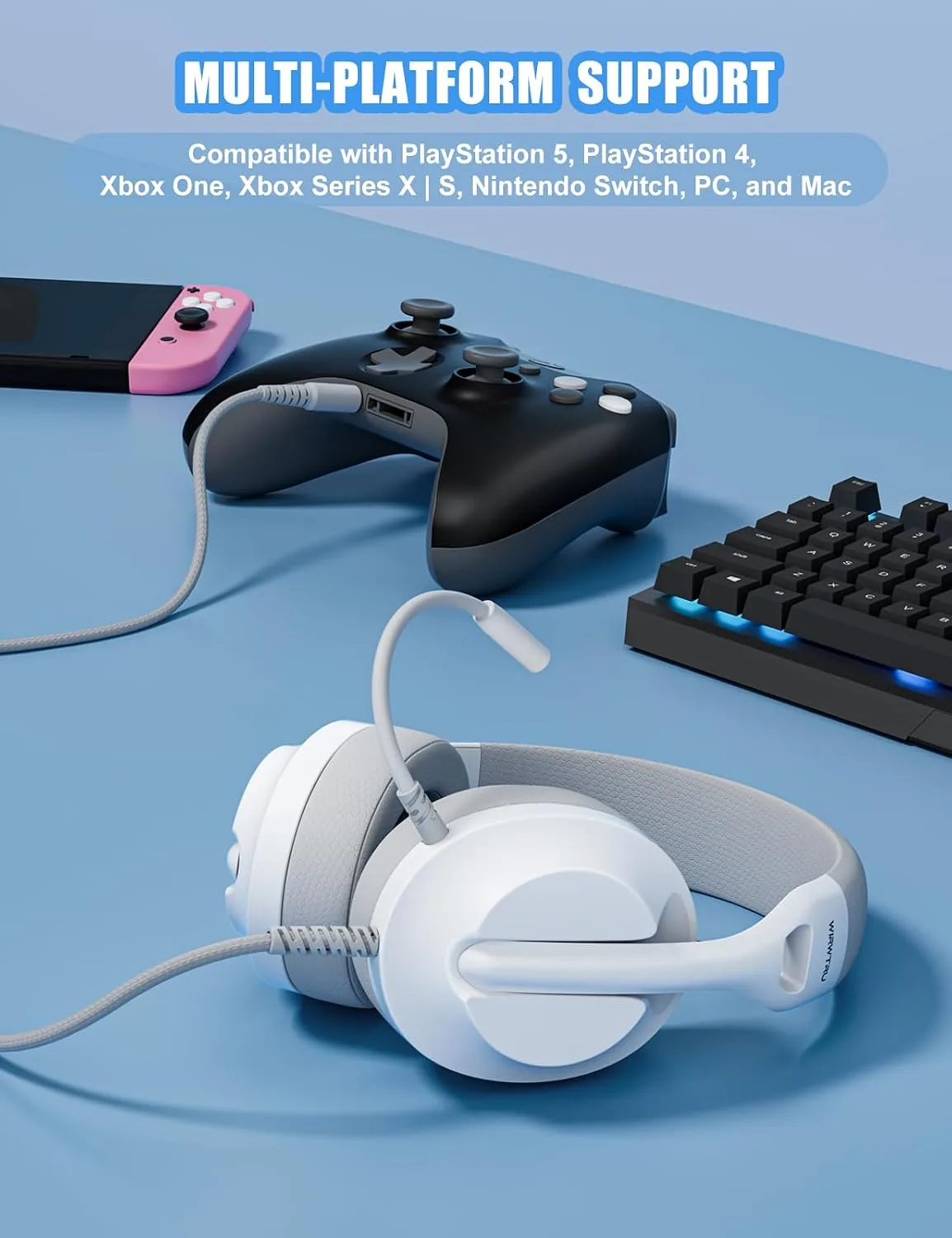 WIRWTRU Wired Gaming Headset for PS5, Xbox, Xbox Series X|S, PC, PS4
