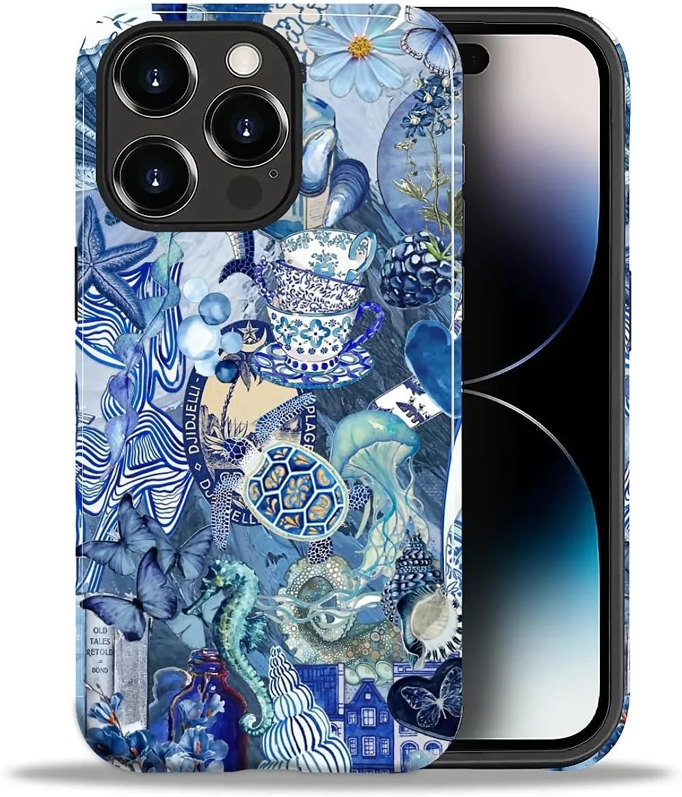 Funda para iPhone 14 Pro Max Daizag doble capa azul con diseño marino