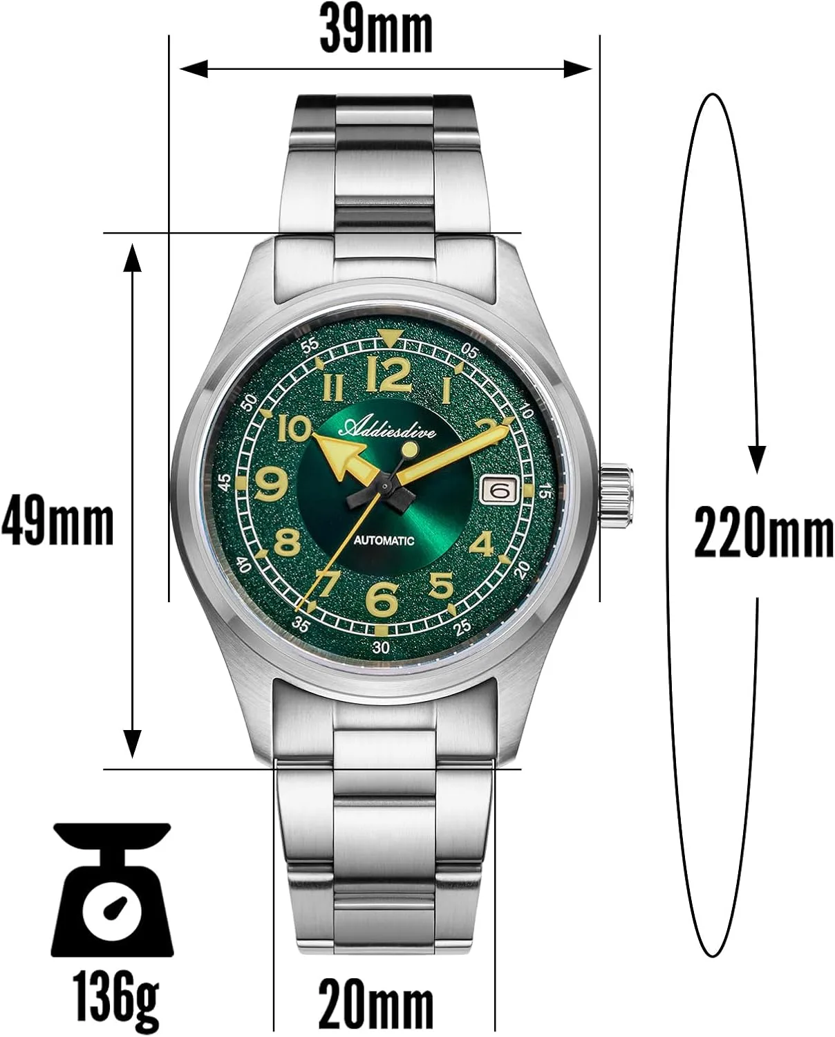 ADDIESDIVE Automatic Watches for Men Stainless Steel Diver 200 M Luminescent Analog Business Casual Dress Watch Men