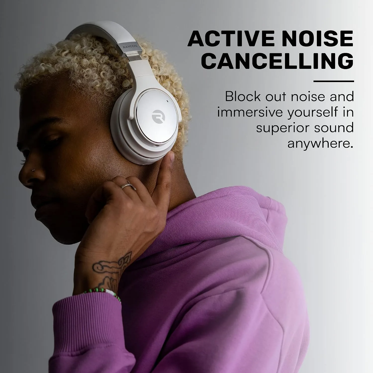 Raycon Everyday Noise Cancelling Headphones, Over Ear Wireless, Black
