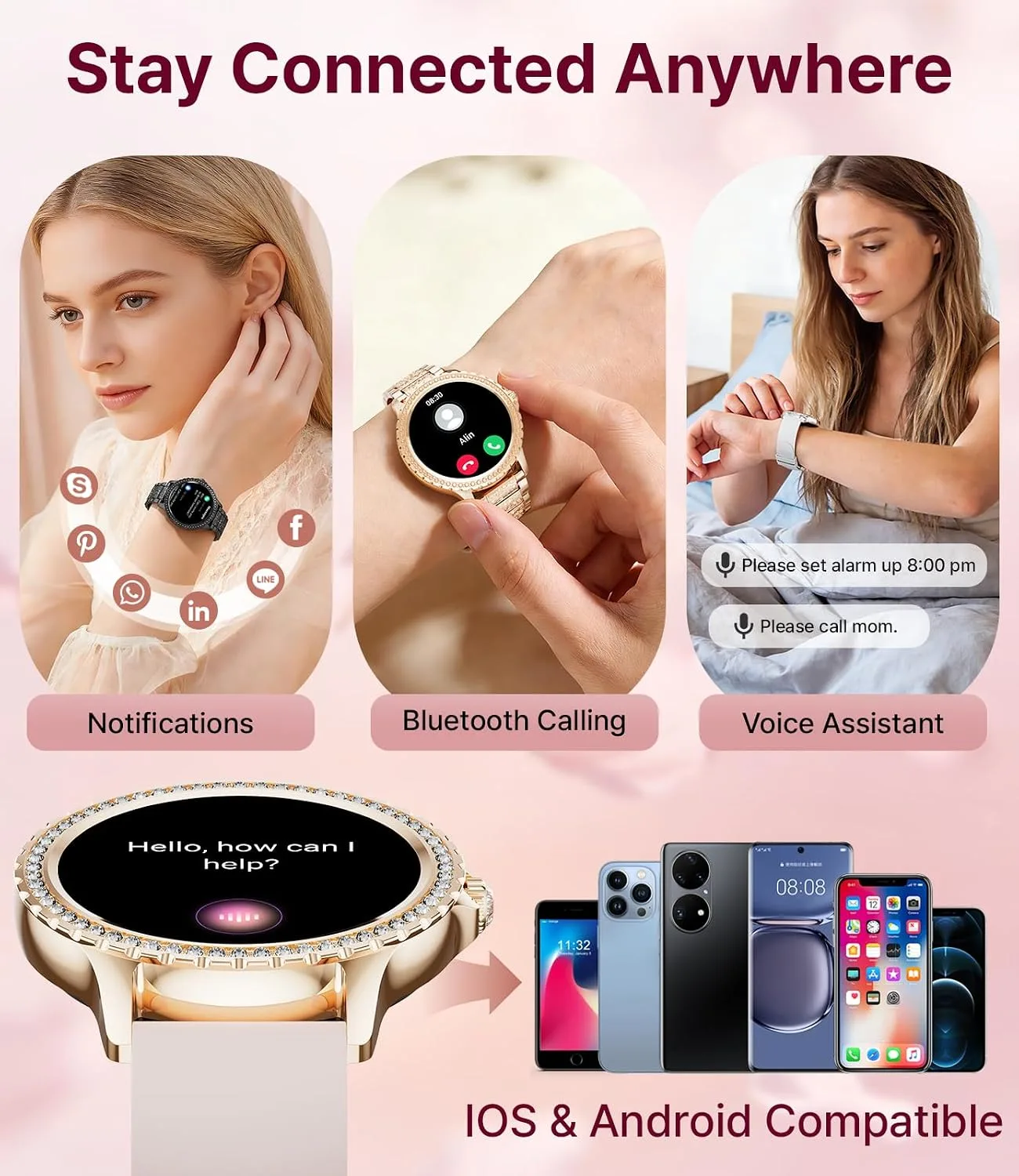 LIGE Smart Watches for Women,1.32" HD Fitness Tracker Watch with Answer/Make Call,AI Voice Control,Heart Rate/Calories/SpO2 Monitor 100+ Sport Modes Ladies Smart Watch for Android iOS (Black)