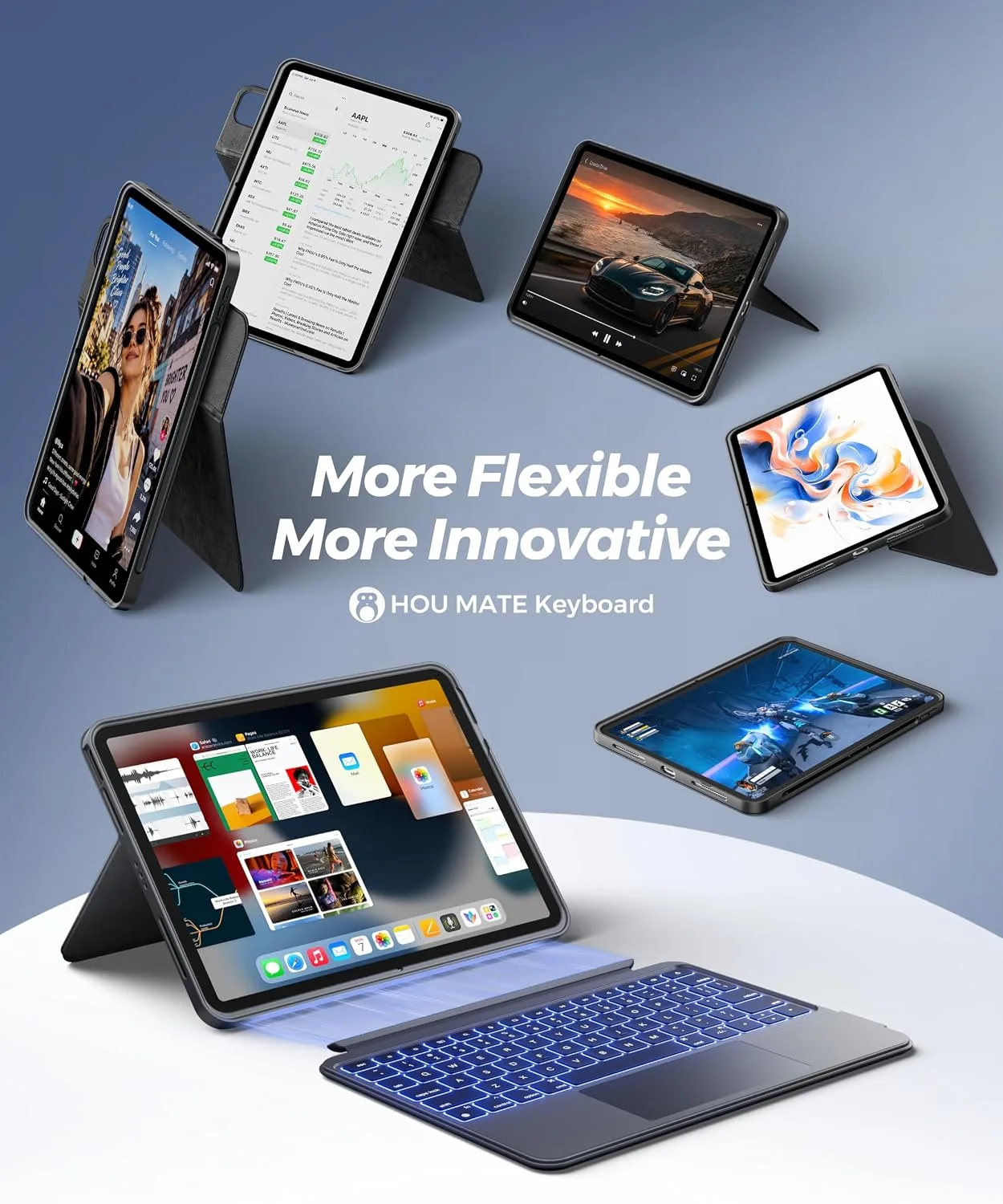 HOU 360° Rotating & Detachable Keyboard Case for iPad A16 & iPad 10th gen