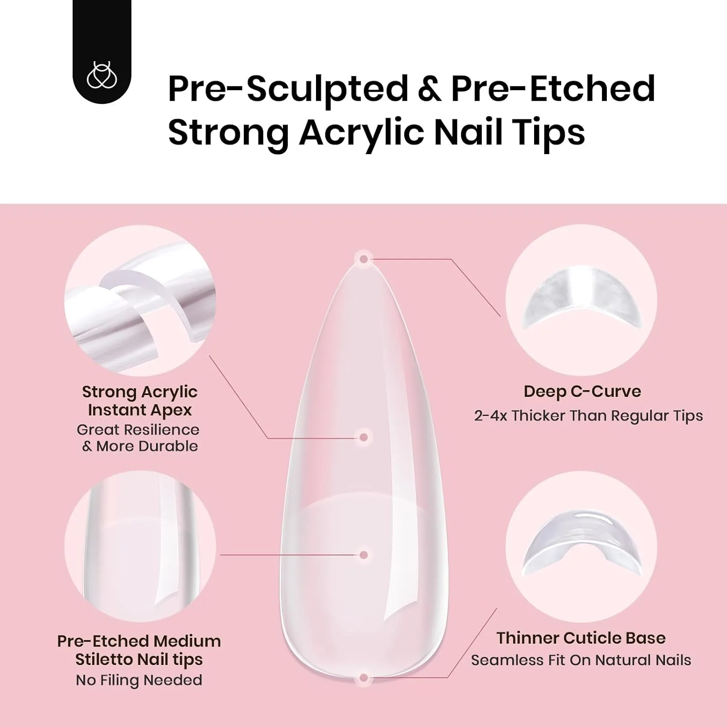 Beetles Tipex Instant Apex Nail Tips, Medium Stiletto 192pcs 16 Sizes 00-14