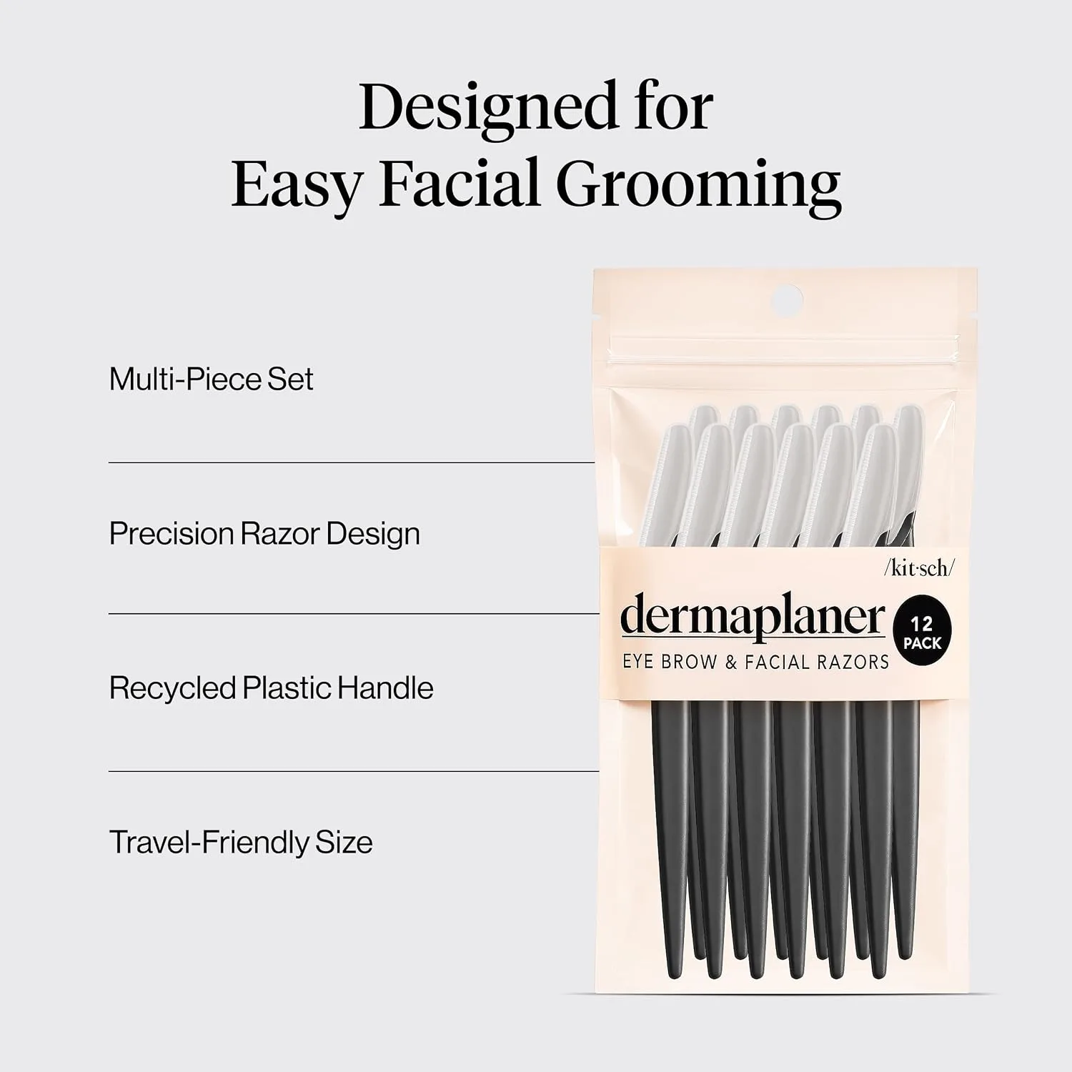 Kitsch Dermaplane Razor for Women Face – Black, 12 pcs