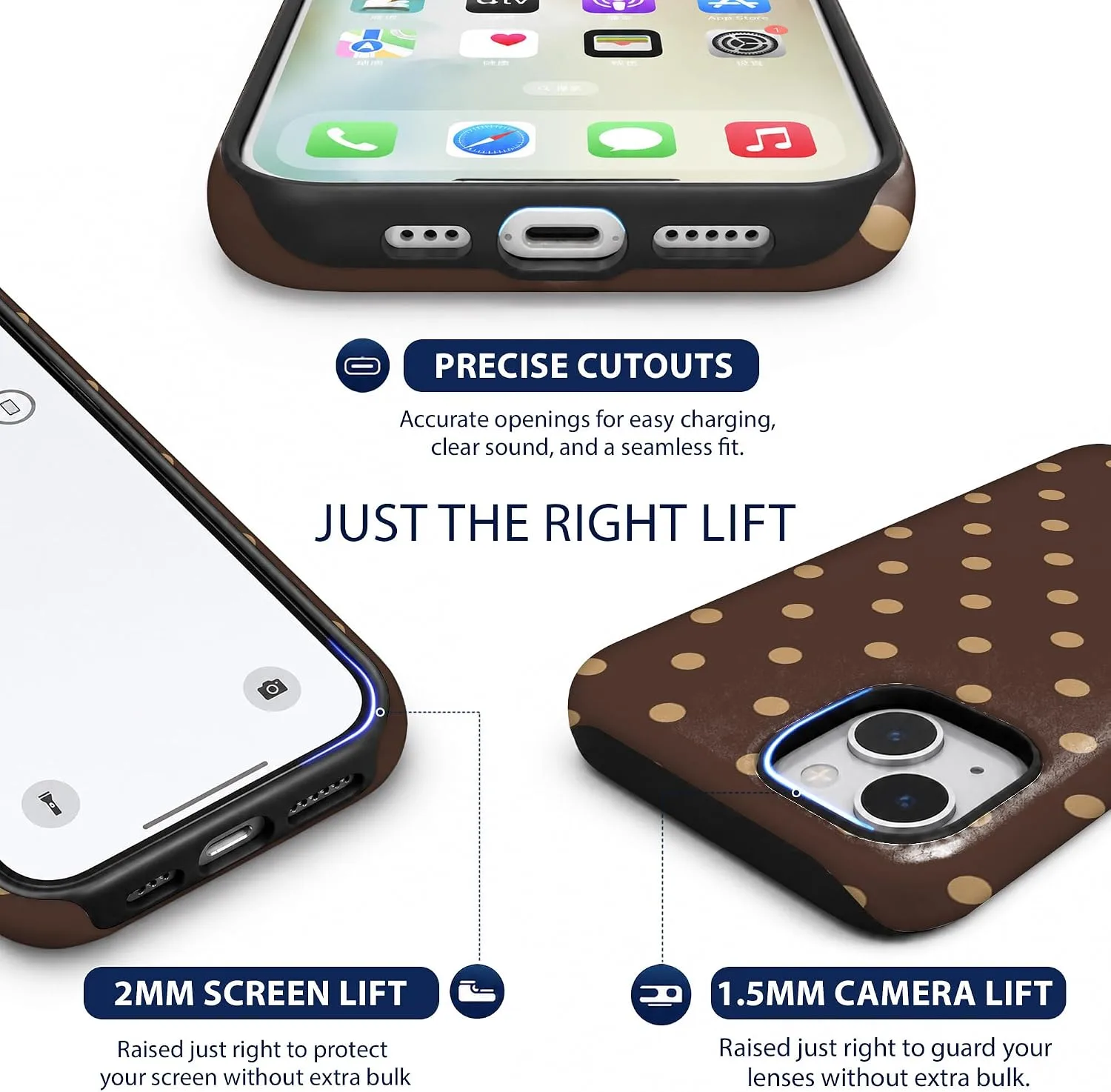 Magnetic for iPhone 15 Phone Case, Cute Brown & Cream Polka Dot