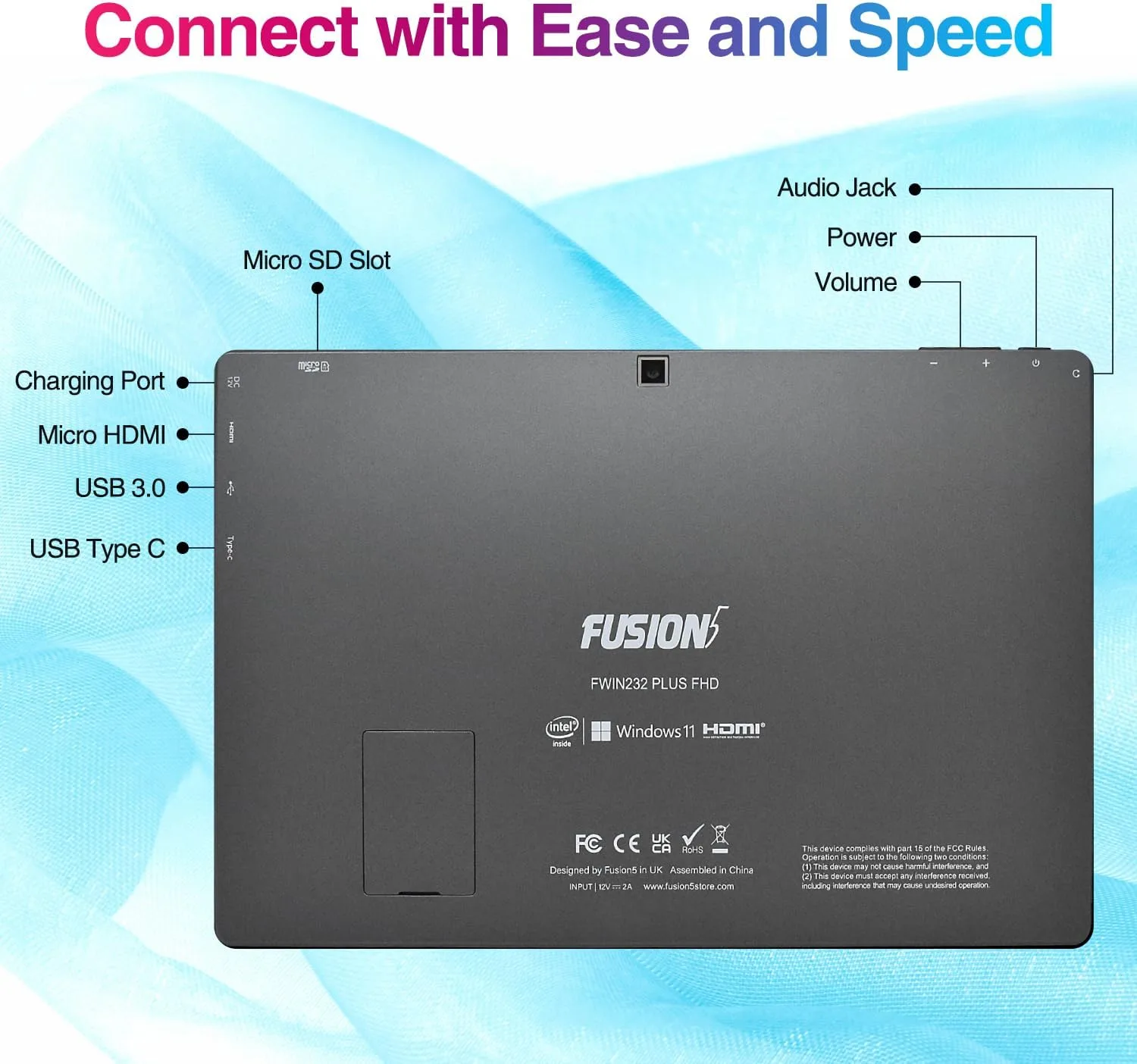 Fusion5 10.1" Windows 11 Tablet PC - FWIN232 Plus Ultra Slim Windows Tablet Computer - Intel N5100 Quad-Core, 8GB RAM, Full HD 10 Inch Display, 5G WiFi, USB 3.0, Micro HDMI, Dual Cameras, Bluetooth
