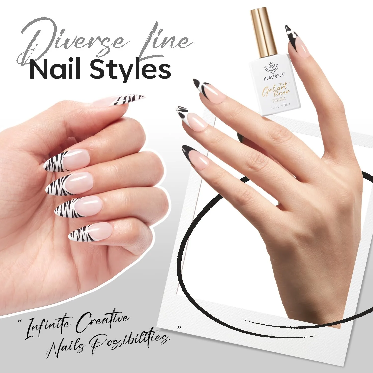 modelones Black French Tip Liner Gel Polish 15ml Built-in Fine Brush