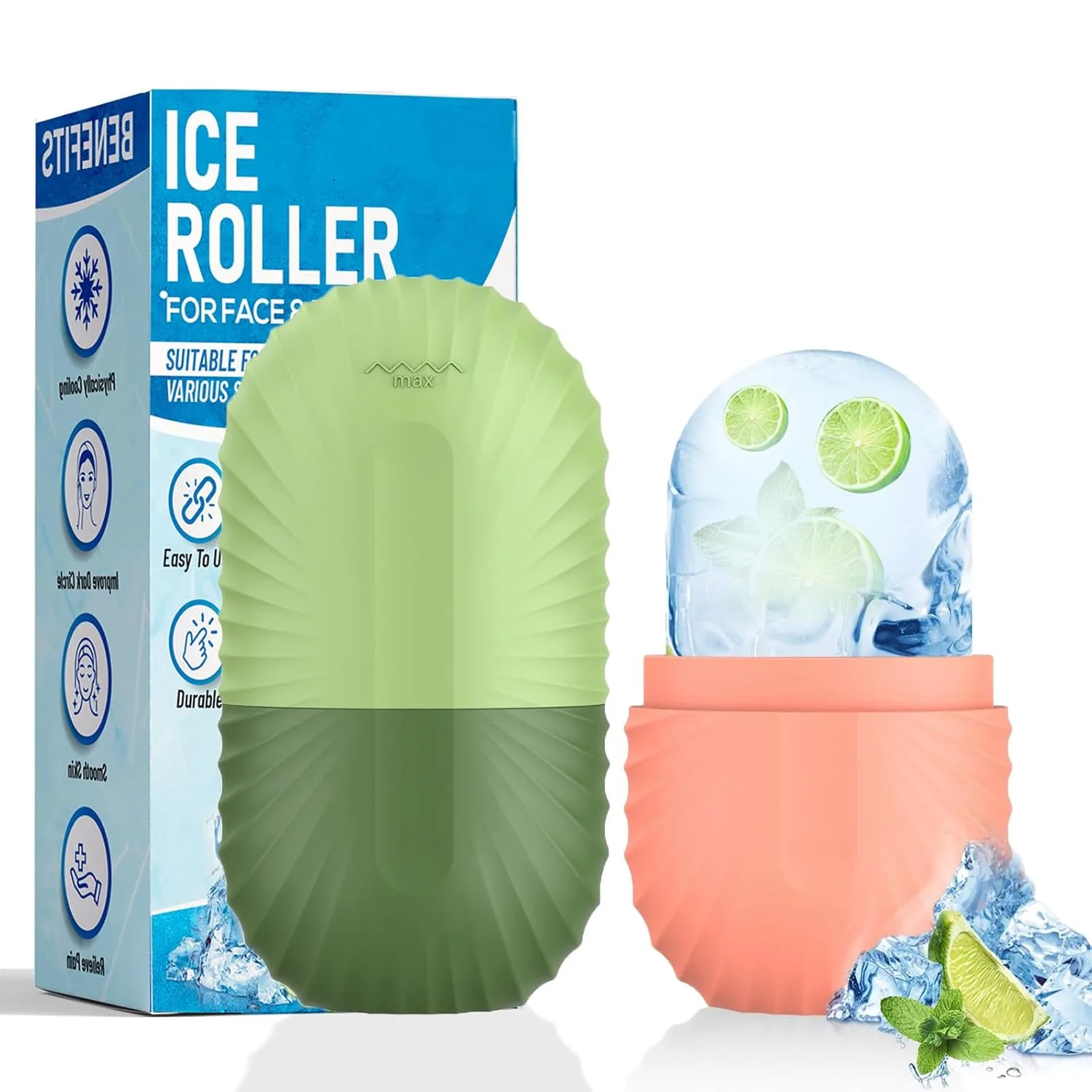 Rodillo de hielo para rostro y ojos Zpu 2 unidades silicona rosa y verde