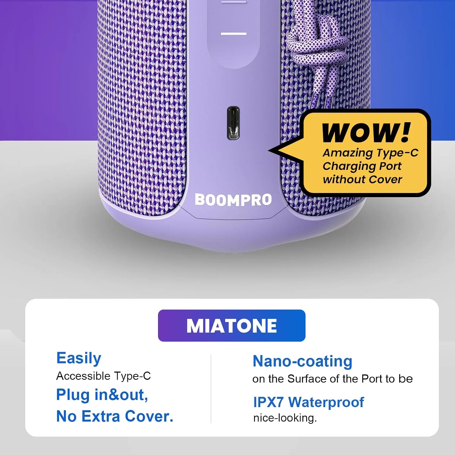 Boompro Bluetooth Speaker 36W Stereo Sound Bass Girl Woman Present - Purple