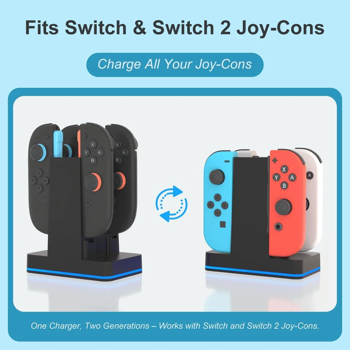 Switch 2 JoyCon Charging Dock for Nintendo Switch 1/2 Controller