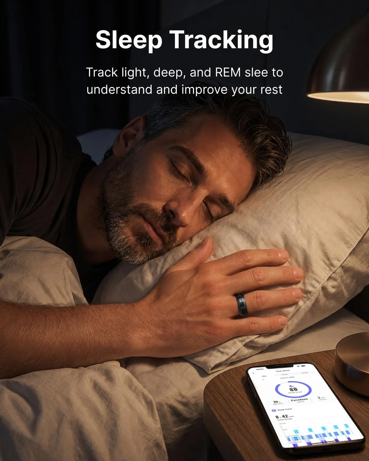 RENPHO Lynx Smart Ring, Subscription-Free App, Black, Size 10