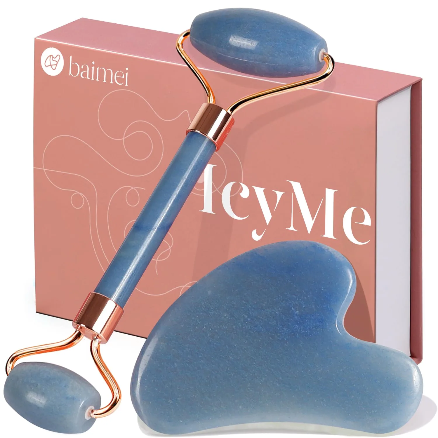 BAIMEI IcyMe Gua Sha & Jade Face Roller Set,Facial Beauty Skin Care Tools
