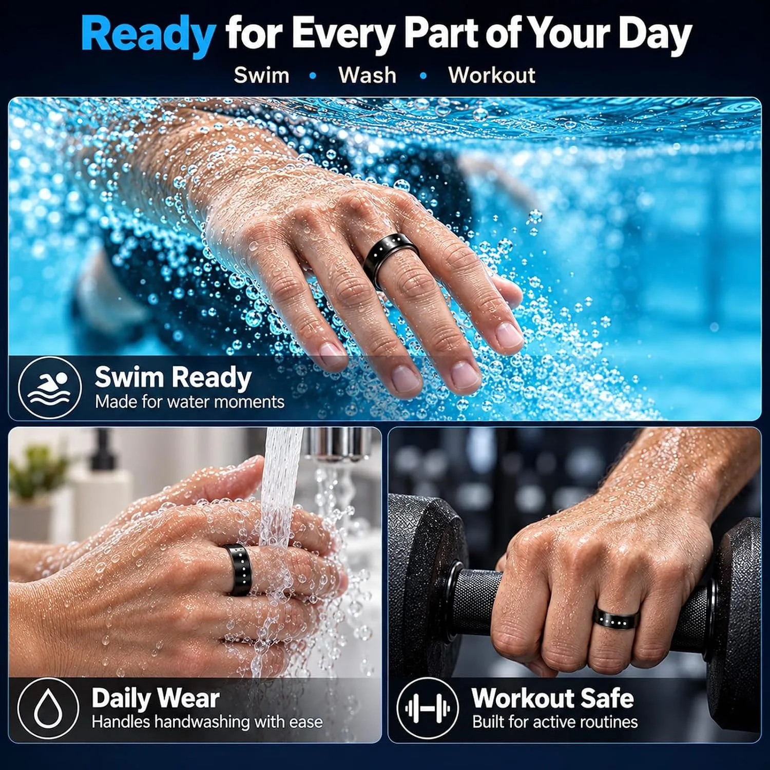 Smart Ring for Men & Women, Sleep & Fitness Tracker，Black：8