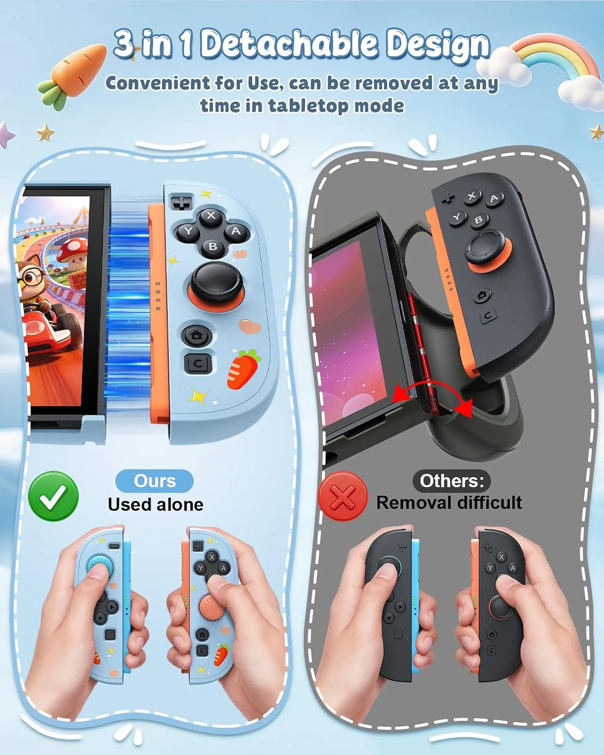Switch 2 Cute Case,FYOUNG Dockable Kawaii Blue Bunny Protective Cover Shell