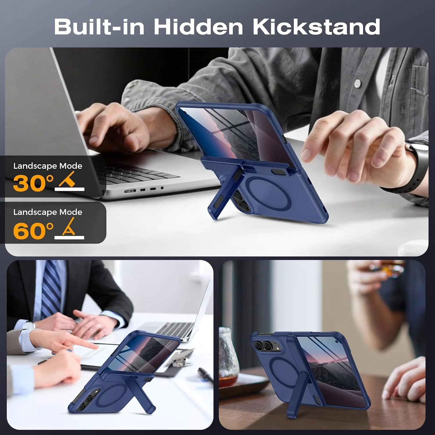 VEGO Magnetic for iPhone Duo Case Built-in Screen Prtector & Stand, Blue