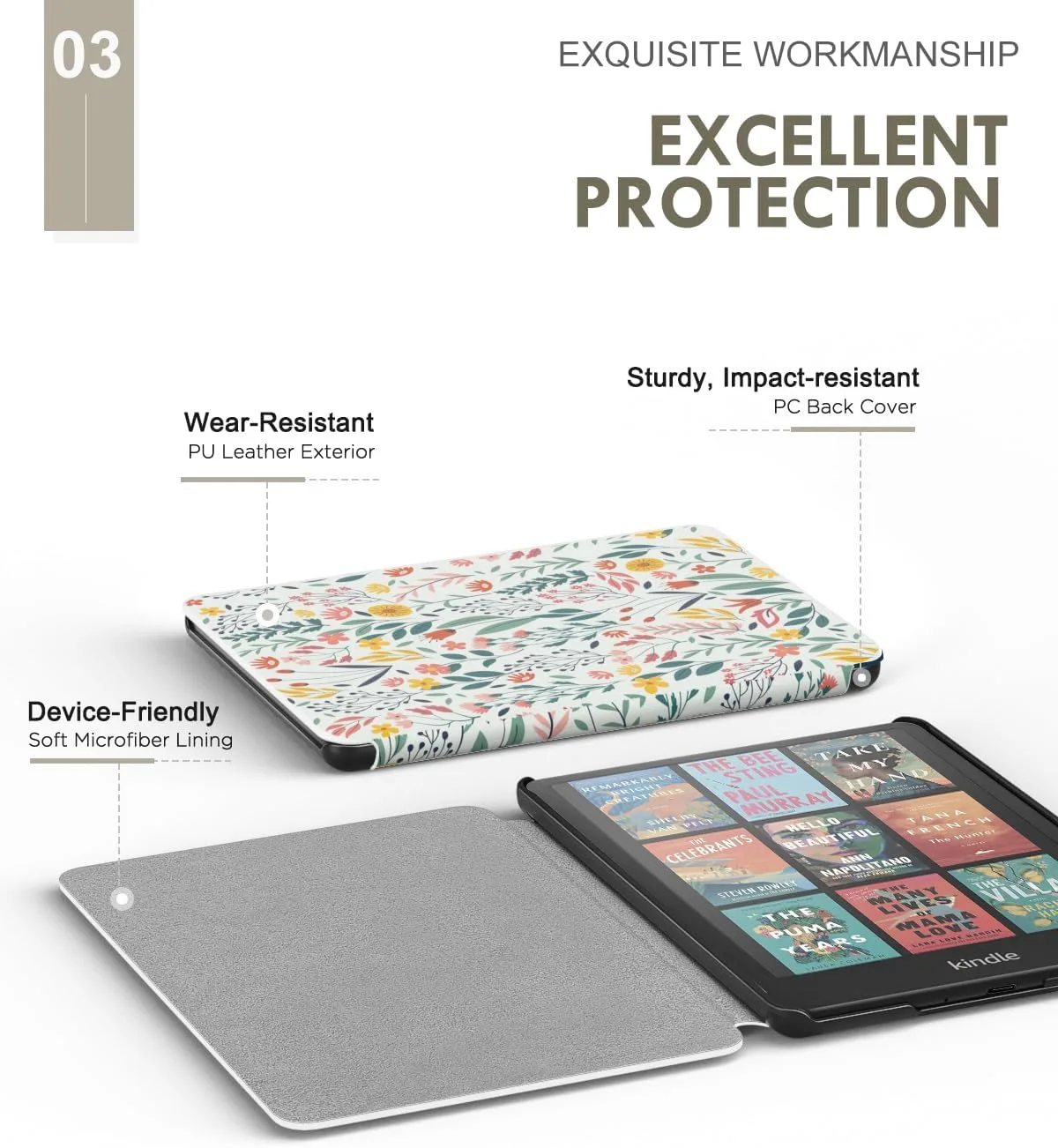 MoKo Case for 7" Kindle Paperwhite 12th Gen 2024/Colorsoft, Flowers