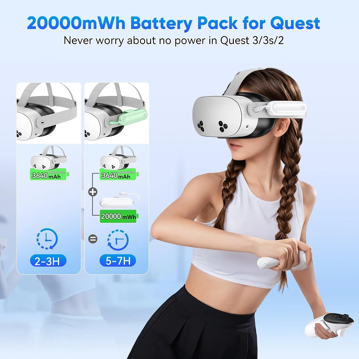 YUANHOT 20000mWh Battery Pack for Meta Quest 3S/3/2, VR Extended Power Bank