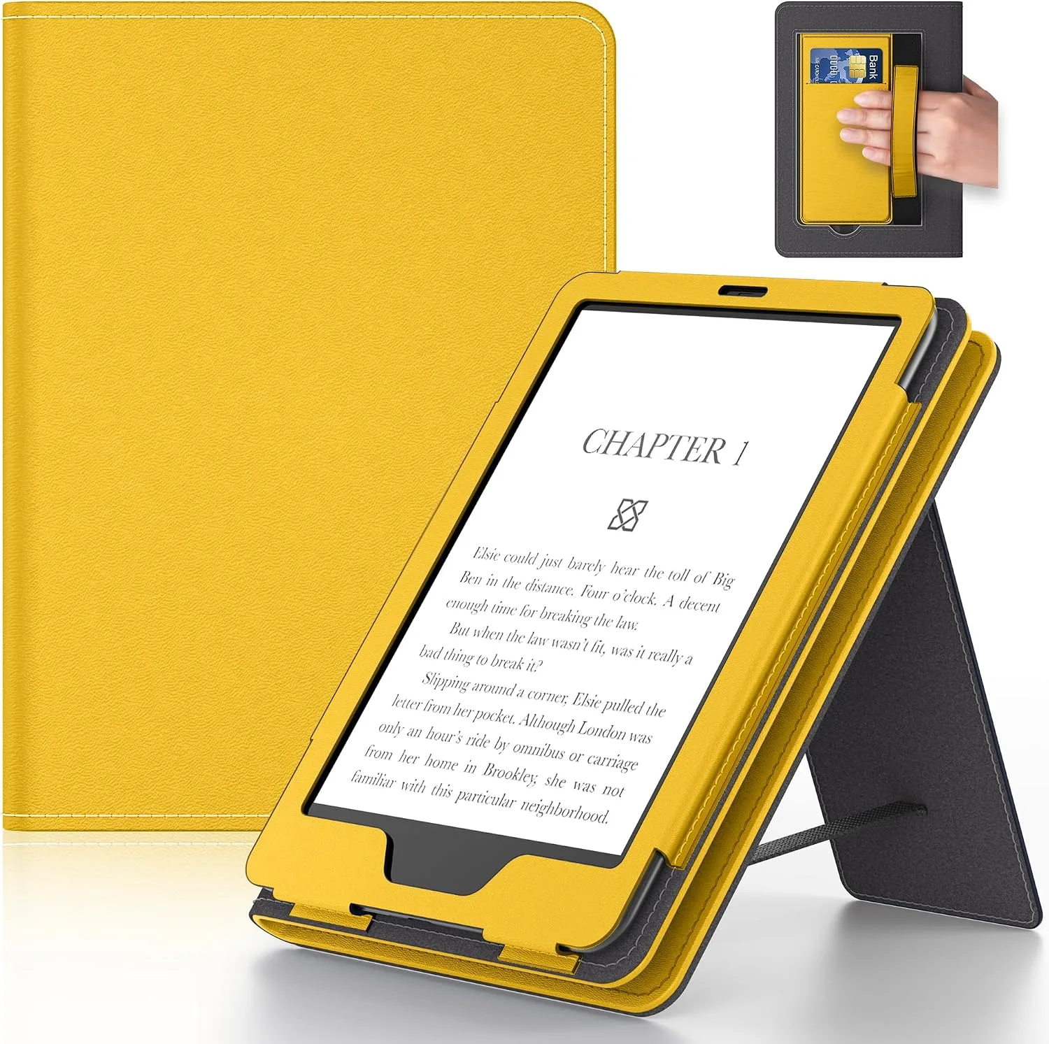 6in case with Hand Strap and Stand,Incompatible with Old Version, Durable Synthetic Leather Cover with Auto Sleep Wake,Yellow