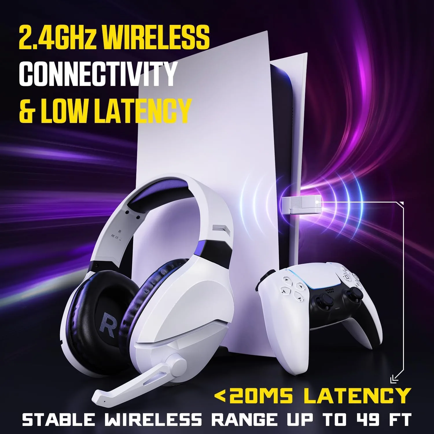 Wireless Gaming Headset with Mic for PS5 PS4 PC, 48Hrs, Wired for GameCube