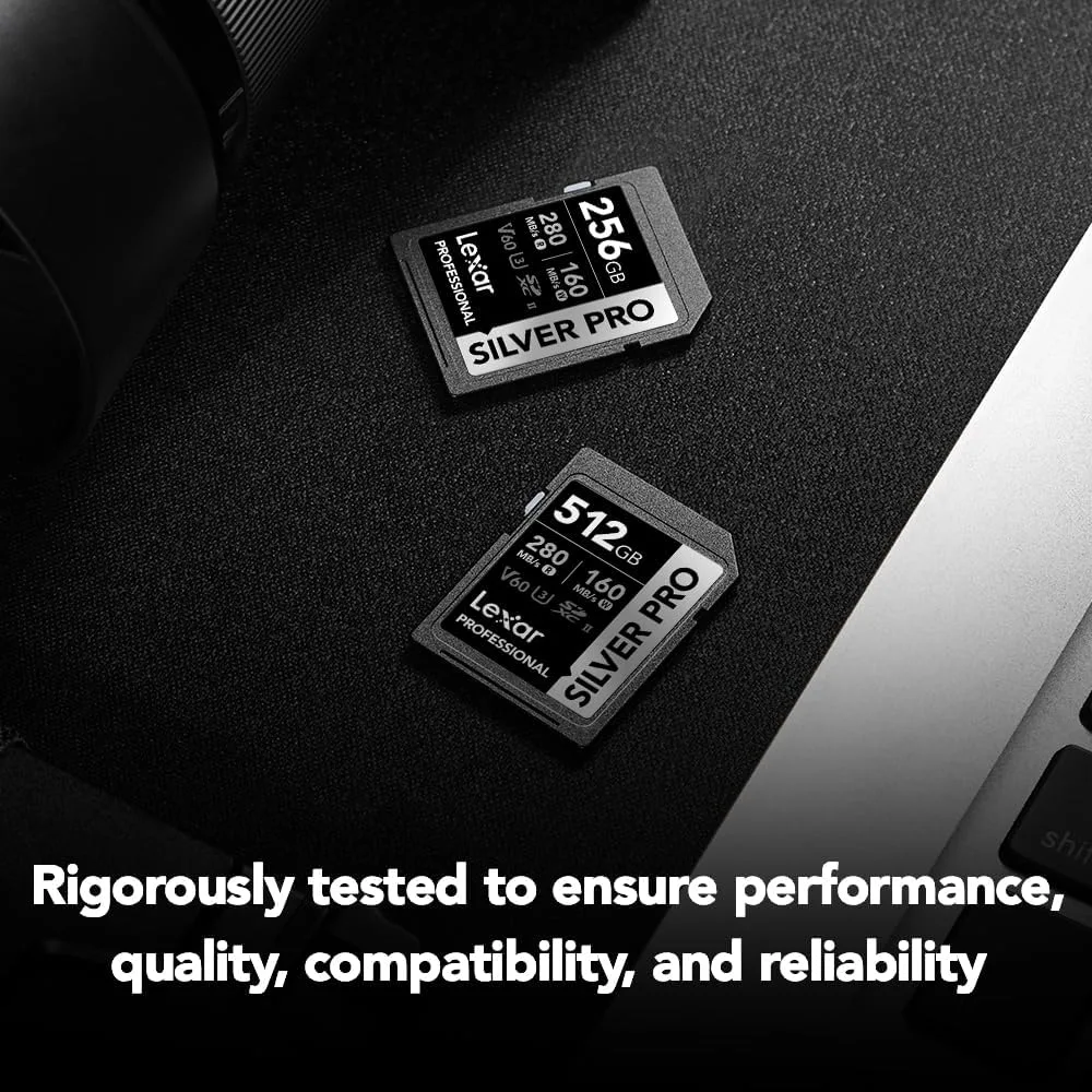 Lexar 128GB Silver PRO SD Memory Card, 280MB/s Read, 4K, V60, U3, UHS-II
