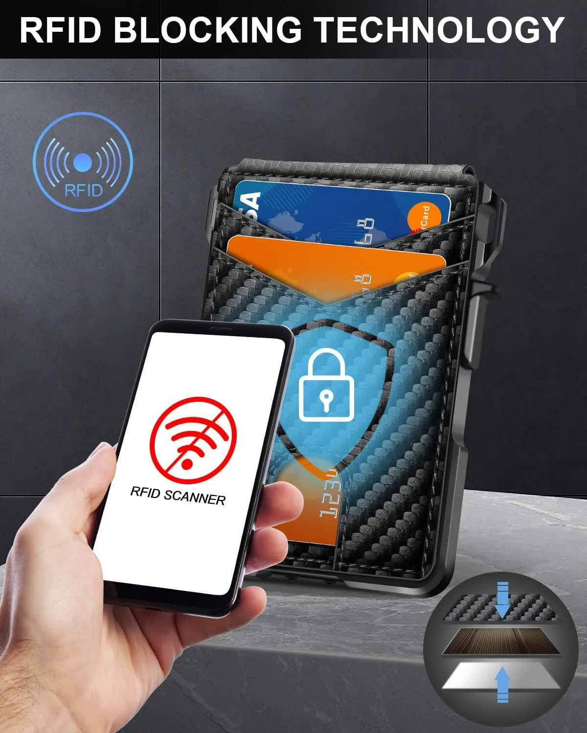 Wallet for Men, Mens Minimalist Wallet 9-13 Cards, Slim Compact RFID Wallet