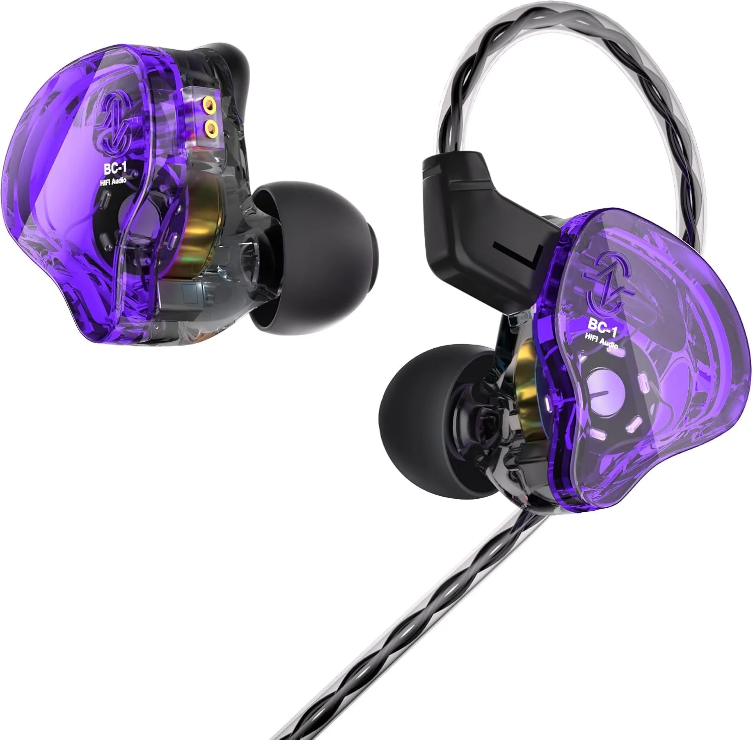 CCZ Yinyoo Melody in Ear Monitors Earphones Headphones Wired Earbuds without Microphone IEM HIFI Bass with 1DD 1BA, Ear fins, 4N OFC Cable for Musicians, Singer, on Stage, Studio (Purple, without mic)